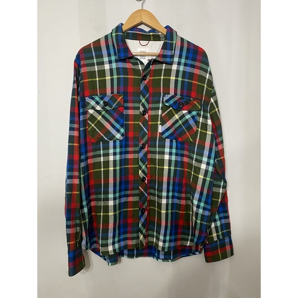 TOPO Designs Flannel Shirt XL Field Plaid Multicolor Loop Collar  Organic Cotton - Picture 1 of 8
